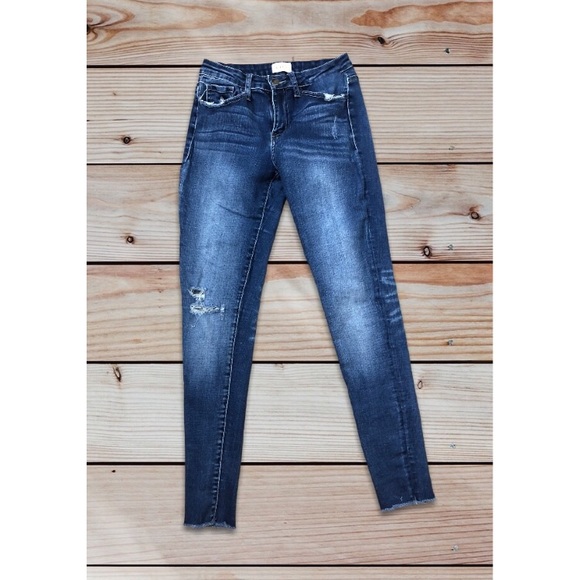 mid rise distressed skinny jeans